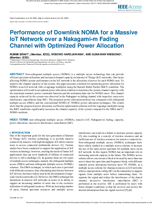 (PDF) Performance of Downlink NOMA for a Massive IoT Network Over a ...