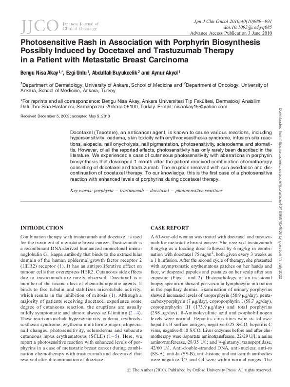 (PDF) Photosensitive Rash in Association with Porphyrin Biosynthesis ...