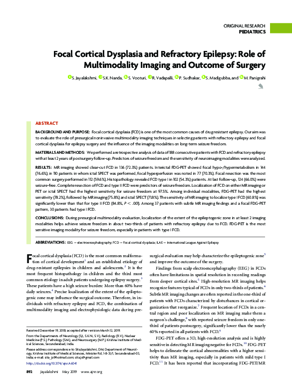 (PDF) Focal Cortical Dysplasia and Refractory Epilepsy: Role of ...