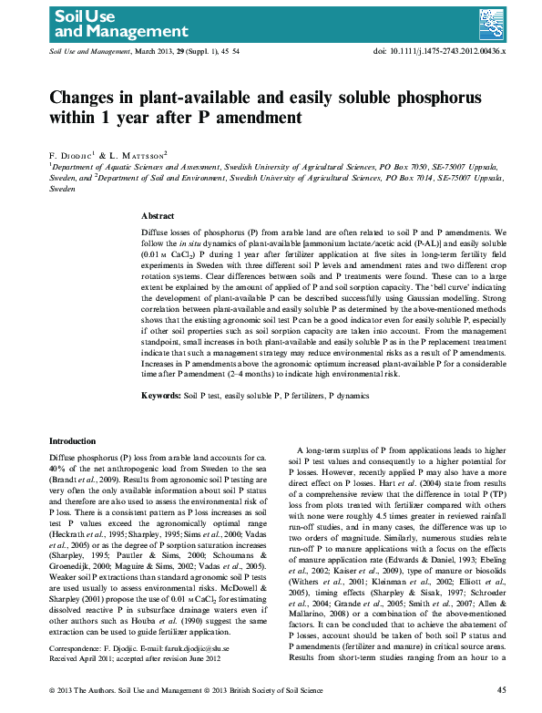 (PDF) Changes in plant-available and easily soluble phosphorus within 1 ...