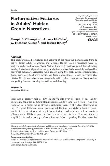 (PDF) Performative Features in Adults' Haitian Creole Narratives