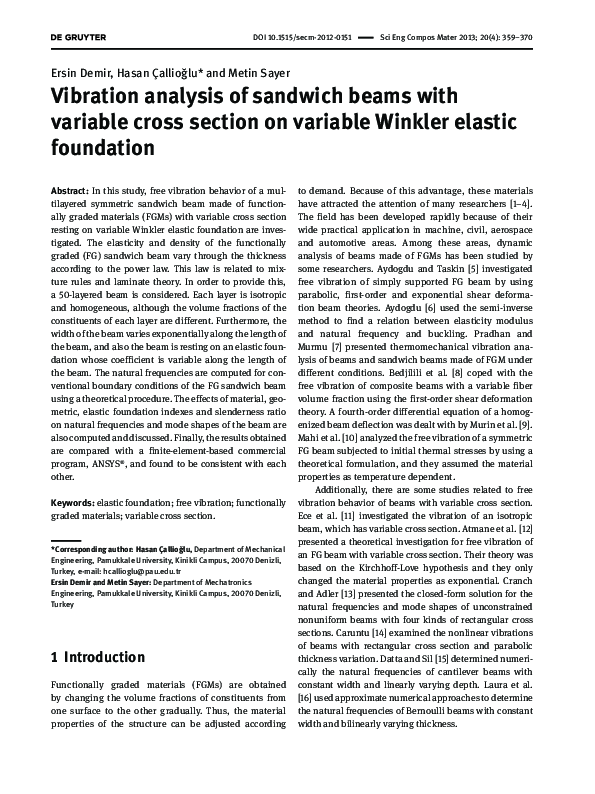 (PDF) Vibration analysis of sandwich beams with variable cross section ...