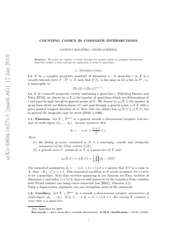 (PDF) Counting conics in complete intersections