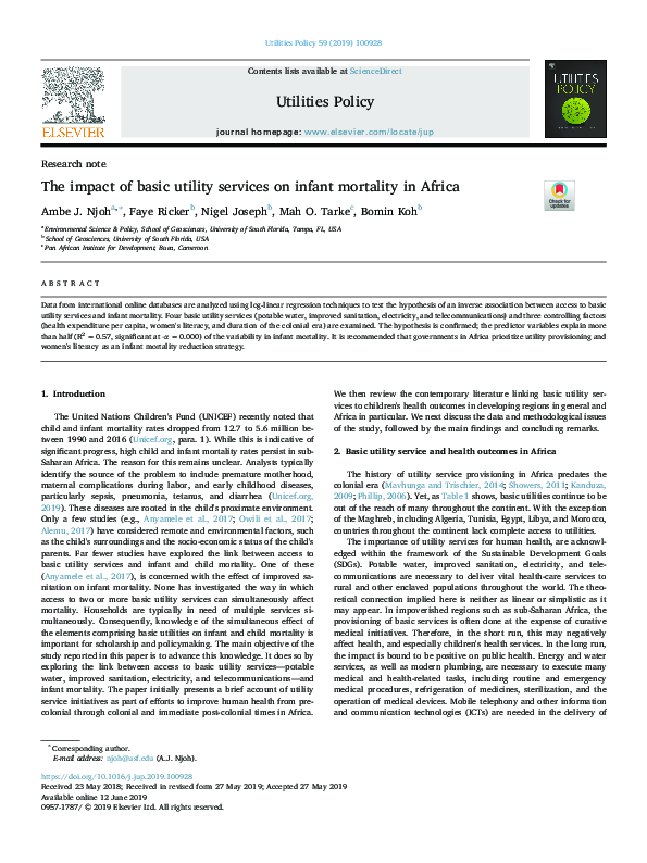 (PDF) The impact of basic utility services on infant mortality in Africa