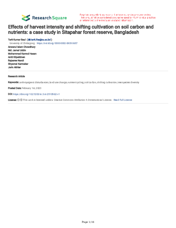 (PDF) Effects of harvest intensity and shifting cultivation on soil ...