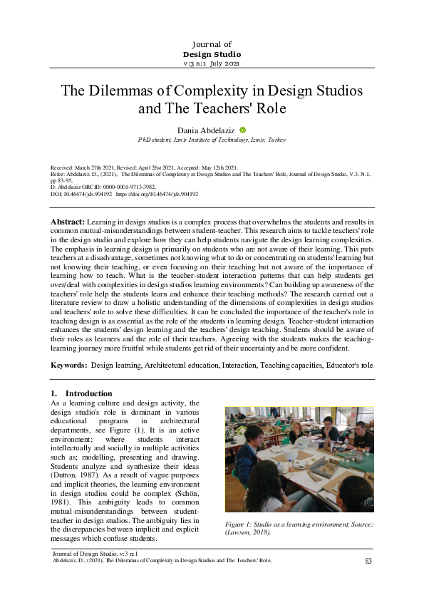 (PDF) The Dilemmas of Complexity in Design Studios and The Teachers' Role