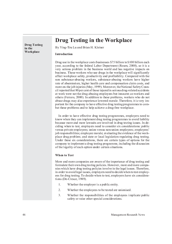 (PDF) Drug Testing in the Workplace
