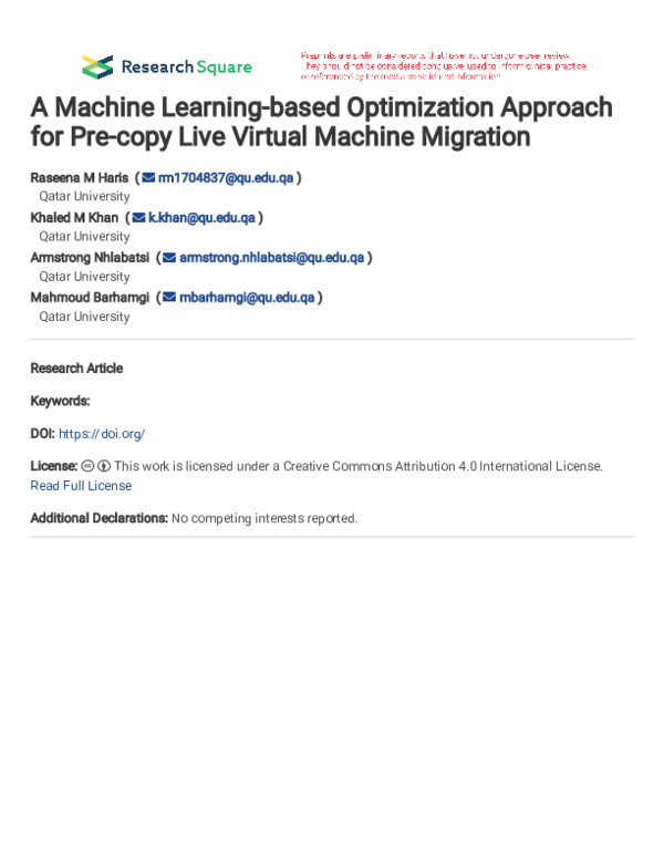 (PDF) A Machine Learning-Based Optimization Approach for Pre-Copy Live ...
