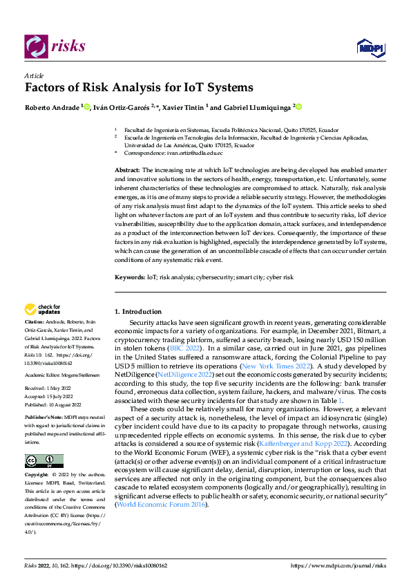 (PDF) Factors of Risk Analysis for IoT Systems