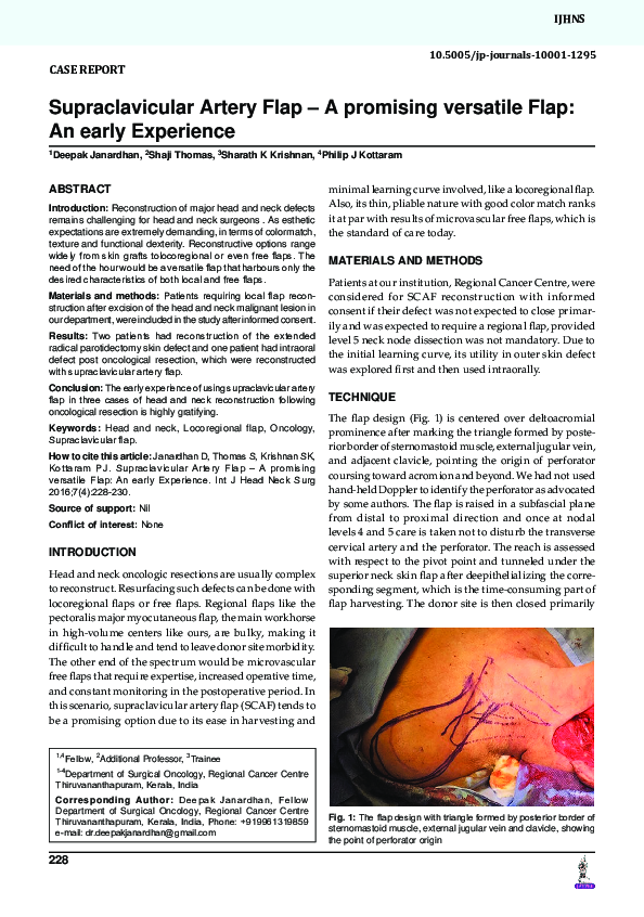 (PDF) Supraclavicular Artery Flap – A promising versatile Flap: An ...