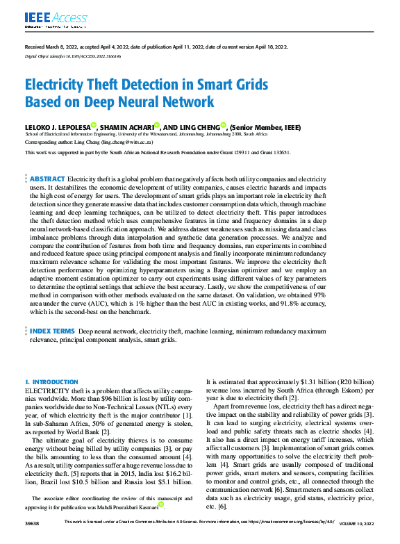 (PDF) Electricity Theft Detection in Smart Grids Based on Deep Neural ...