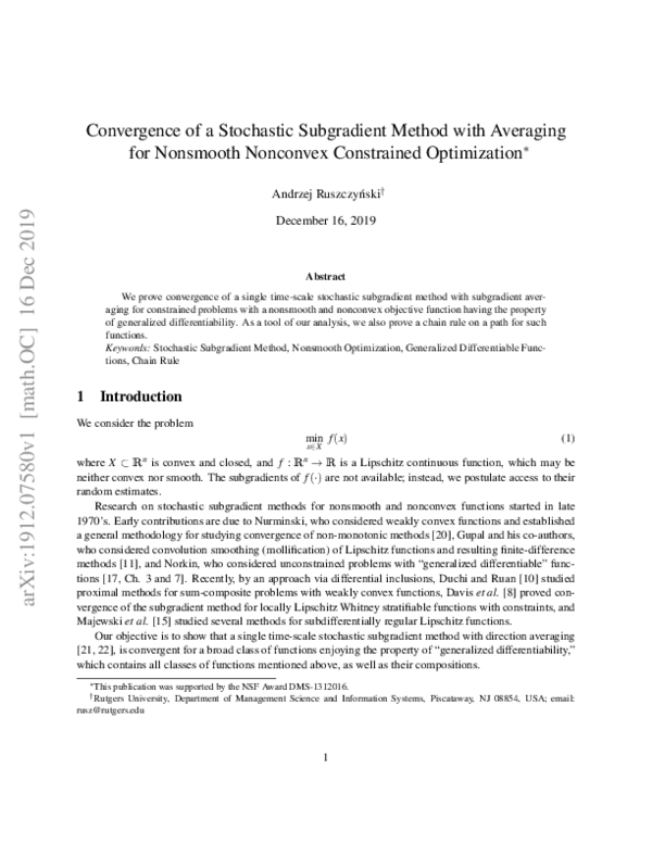 (PDF) Convergence of a stochastic subgradient method with averaging for ...