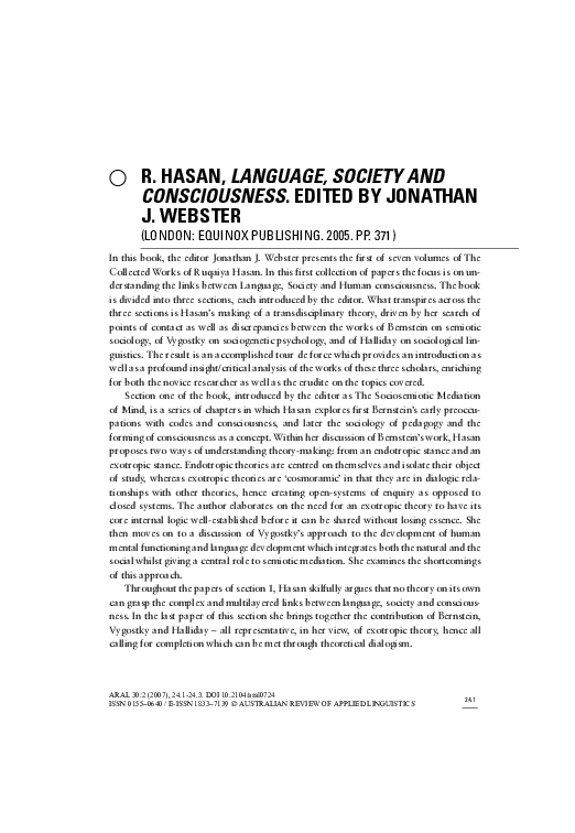 PDF) Review of Hasan, R. & Jonathan J. Webster (2005)<i