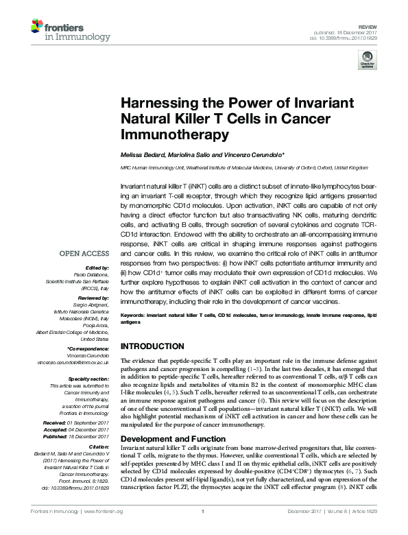 (PDF) Harnessing the Power of Invariant Natural Killer T Cells in ...
