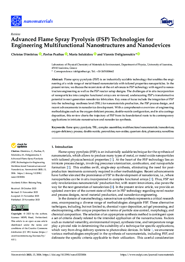 (PDF) Advanced Flame Spray Pyrolysis (FSP) Technologies for Engineering ...