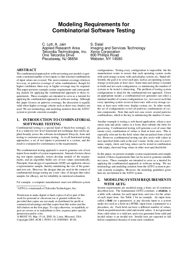 (PDF) Modeling requirements for combinatorial software testing