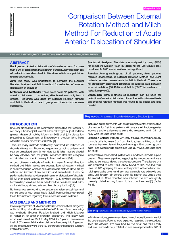 (PDF) Comparison Between External Rotation Method and Milch Method For ...