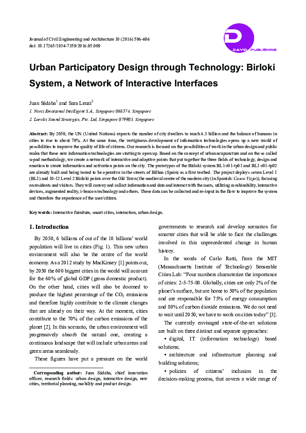 (PDF) Urban Participatory Design through Technology: Birloki System, a ...