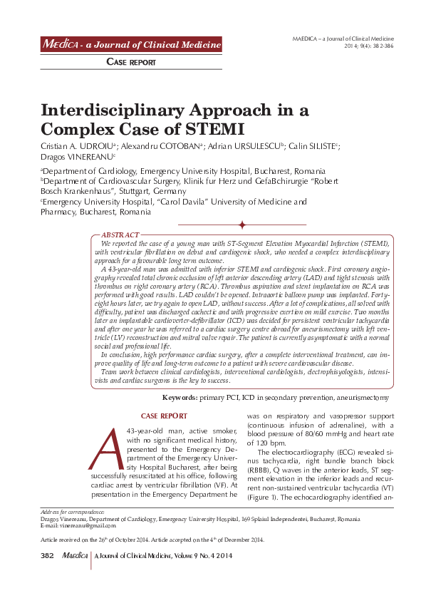 (PDF) Interdisciplinary Approach in a Complex Case of STEMI