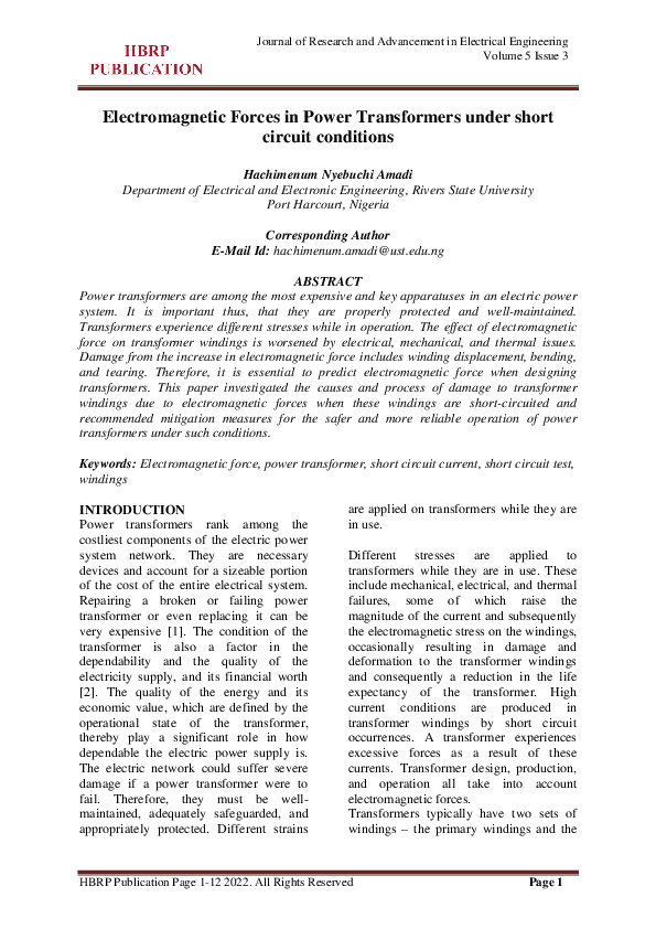 (PDF) Electromagnetic Forces in Power Transformers under short circuit ...