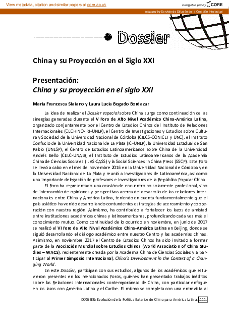 (PDF) Presentación: China y su proyección en el siglo XXI