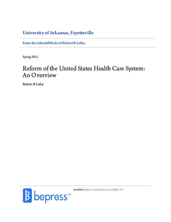 (PDF) Reform of the United States Health Care System: An Overview