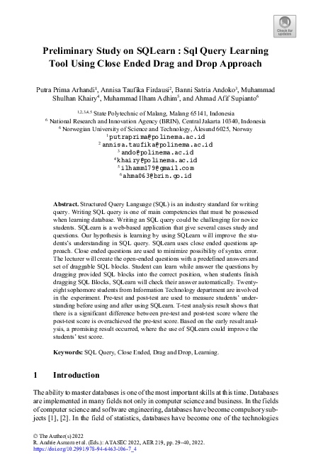 (PDF) Preliminary study on SQLearn : Sql Query Learning Tool Using ...