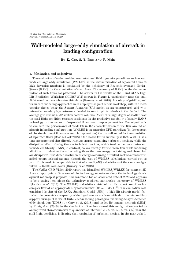 (PDF) Wall-Modeled Large Eddy Simulation of an Aircraft in Landing ...