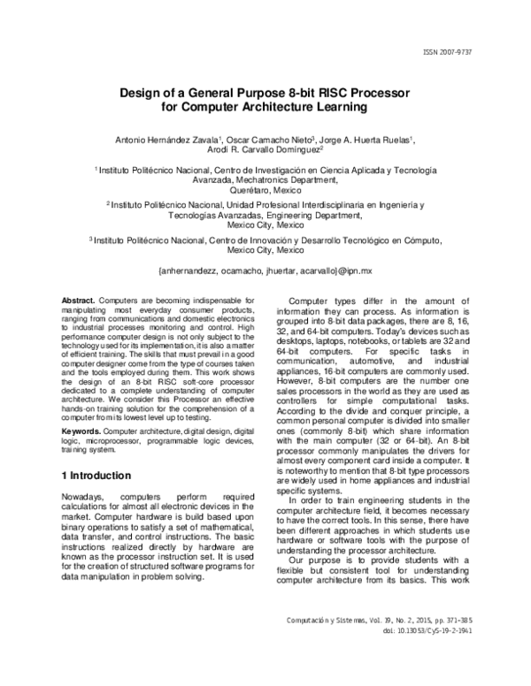 (PDF) Design of a General Purpose 8-bit RISC Processor for Computer ...