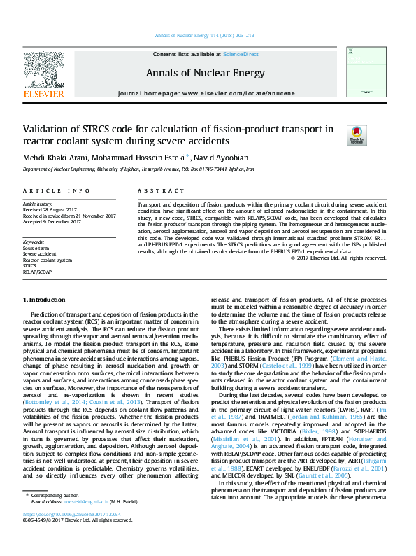 (PDF) Validation of STRCS code for calculation of fission-product ...