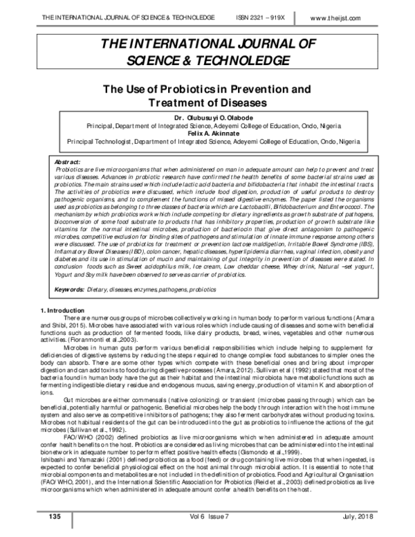 (PDF) The Use of Probiotics in Prevention and Treatment of Diseases