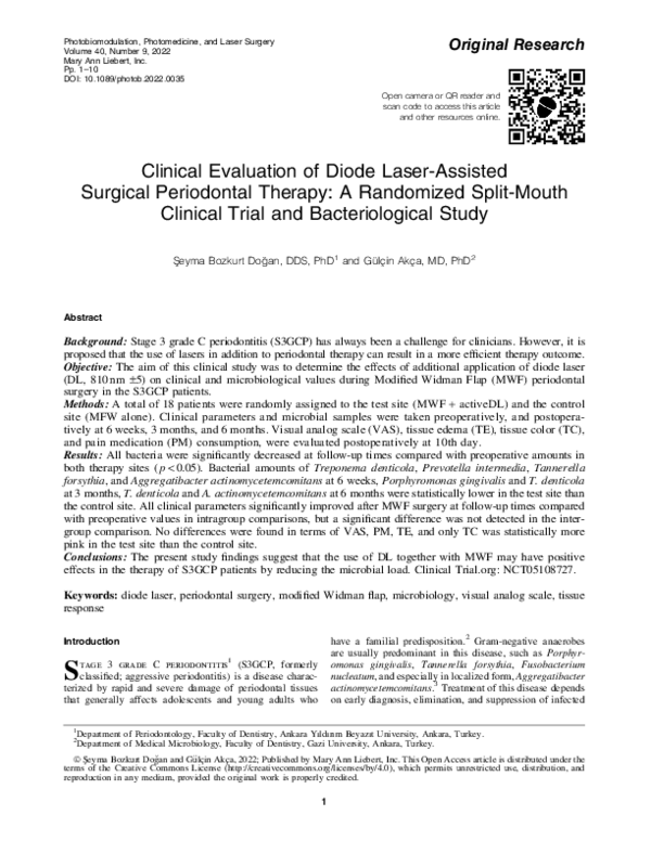 (PDF) Clinical Evaluation of Diode Laser-Assisted Surgical Periodontal ...