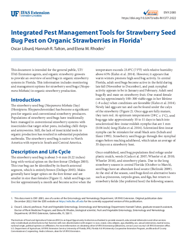 (PDF) Integrated Pest Management Tools for Strawberry Seed Bug Pest on Organic Strawberries in ...