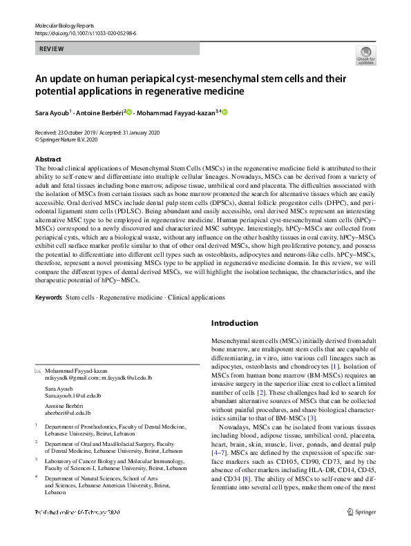 (PDF) An update on human periapical cyst-mesenchymal stem cells and ...