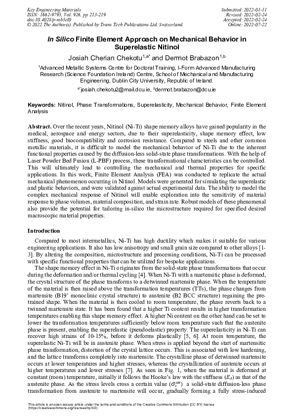 (PDF) In Silico Finite Element Approach on Mechanical Behavior in ...