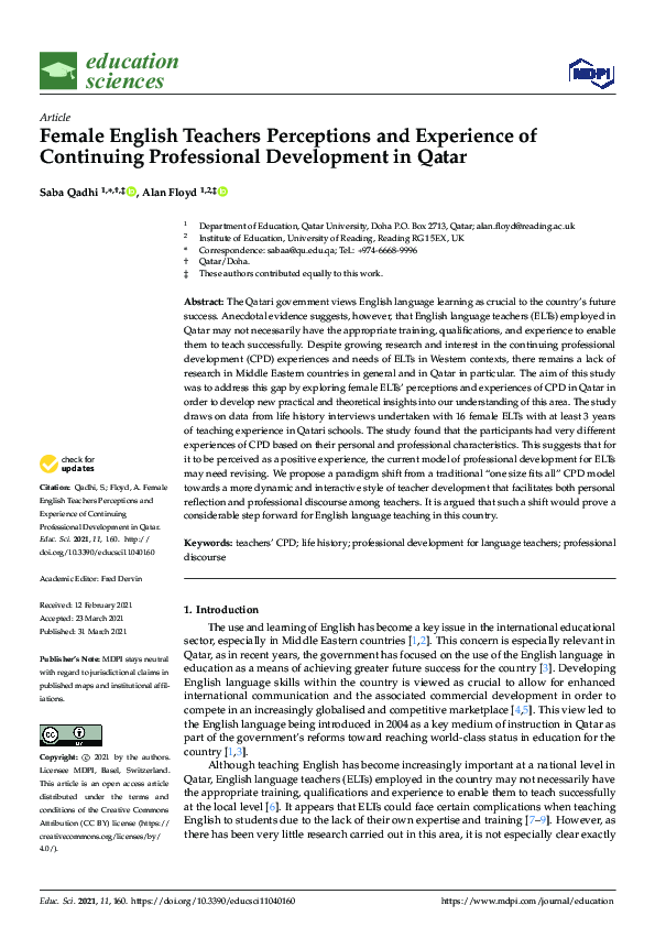 (PDF) Female English Teachers Perceptions and Experience of Continuing ...
