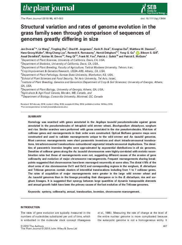 (PDF) Structural variation and rates of genome evolution in the grass ...