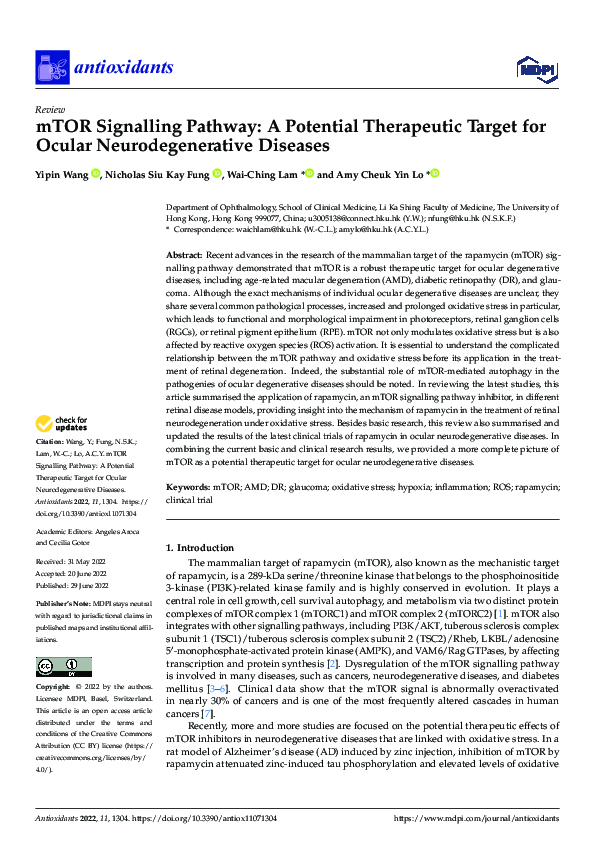 (PDF) mTOR Signalling Pathway: A Potential Therapeutic Target for ...
