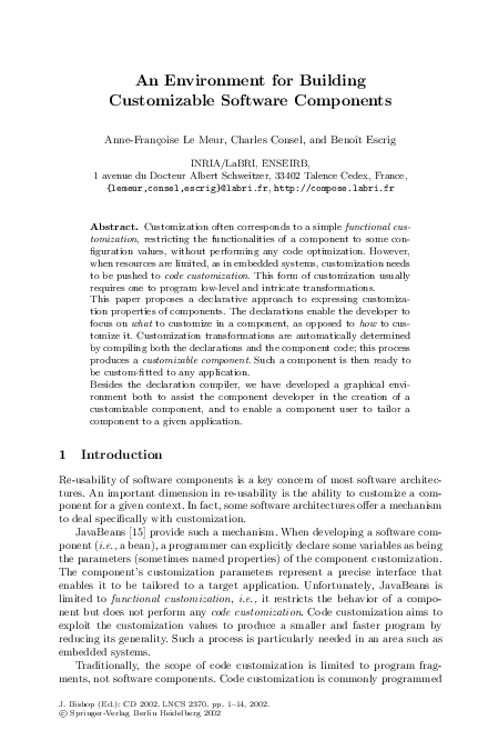 (PDF) An Environment for Building Customizable Software Components