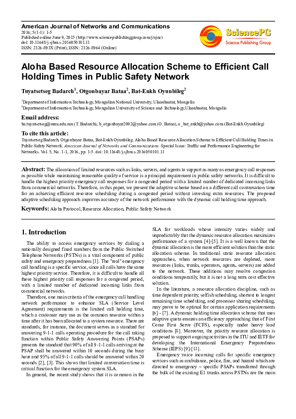 (PDF) Aloha Based Resource Allocation Scheme to Efficient Call Holding ...