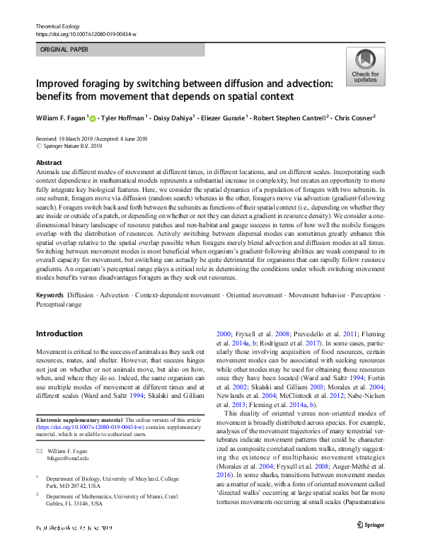(PDF) Improved foraging by switching between diffusion and advection ...