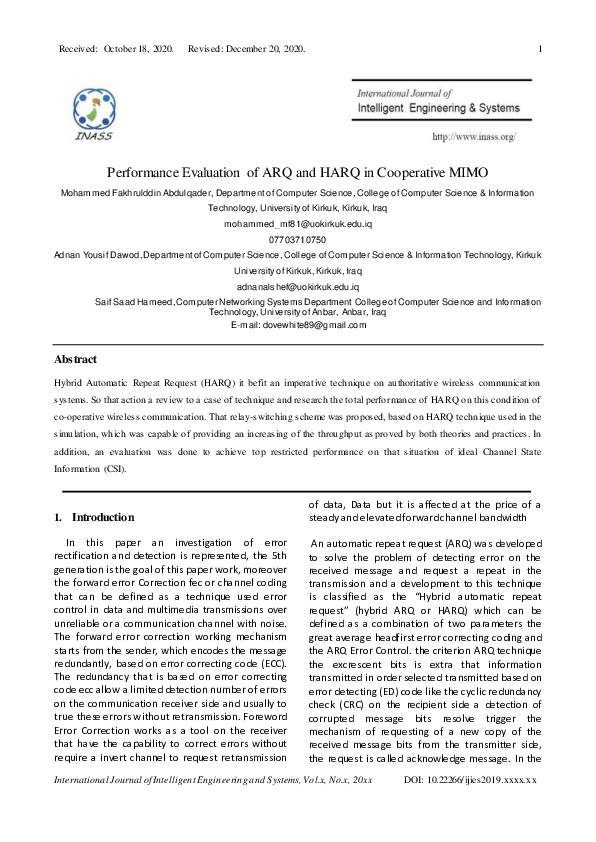 (PDF) Performance Evaluation of ARQ and HARQ in Cooperative MIMO