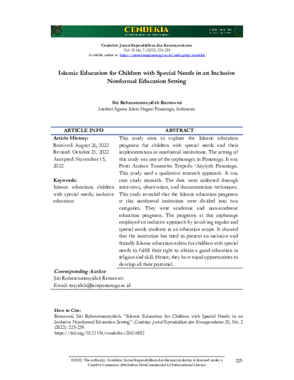 (PDF) Islamic Education for Children with Special Needs in an Inclusive ...