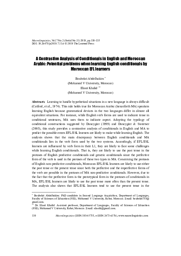 (PDF) A Contrastive Analysis of Conditionals in English and Moroccan ...
