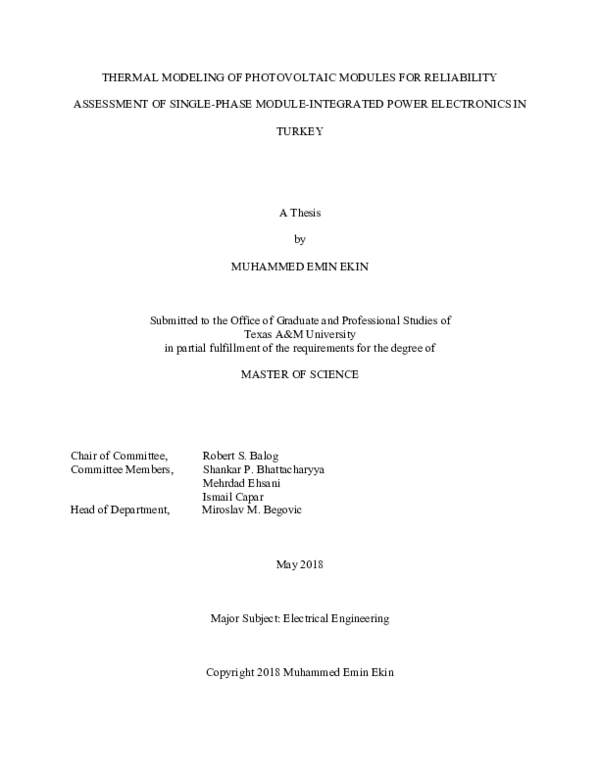 (PDF) Thermal Modeling of Photovoltaic Modules for Reliability ...