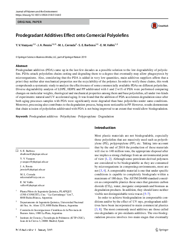 (PDF) Prodegradant Additives Effect onto Comercial Polyolefins