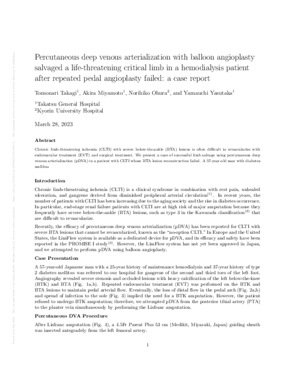 (PDF) Percutaneous deep venous arterialization with balloon angioplasty ...