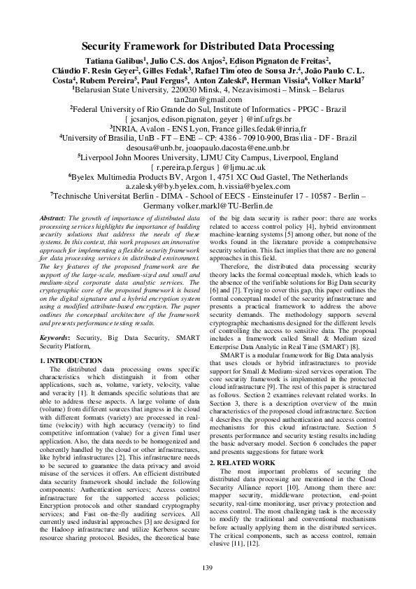 (PDF) Security framework for distributed data processinge
