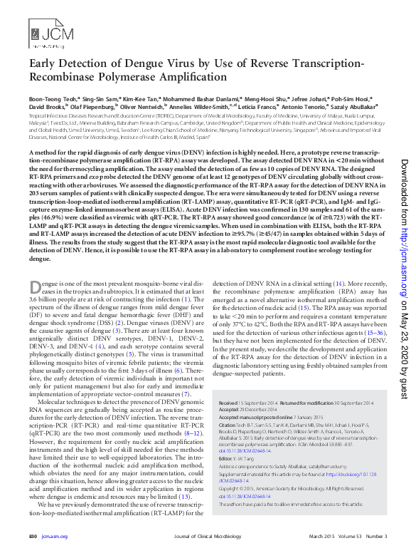 (PDF) Early Detection of Dengue Virus by Use of Reverse Transcription ...