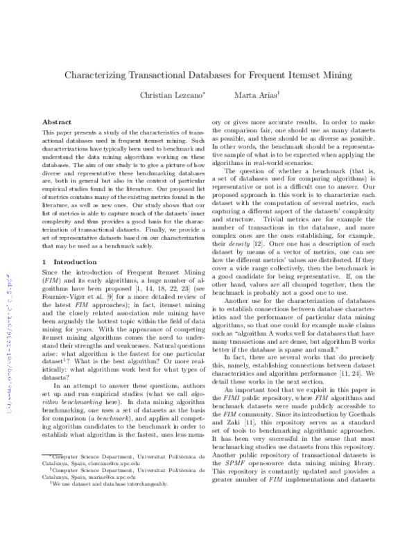 (PDF) Characterizing Transactional Databases for Frequent Itemset Mining